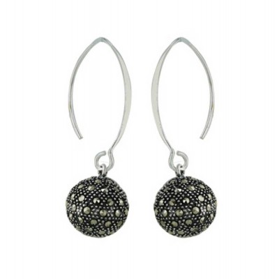 Marcasite Earring 14mm Pave Marcasite Fireball with Almond Hook