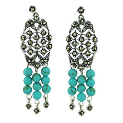 Marcasite Earring Marcasite Pieces with 9 Faux Turquoise Ball