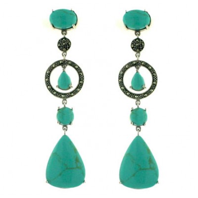 Marcasite Earring Cabochon Oval+Tear Drop+Round Faux Turquoise with Marcasite C