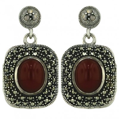 Marcasite Earring Rectangular with Oval Carnelien