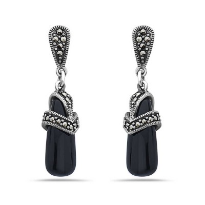 Marcasite Earring Onyx Drop Dangle