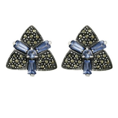 Marcasite Earring 3 Tanzanite Cubic Zirconia Baguette Triangle