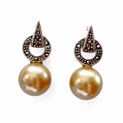 Marcasite Earring Marcasite Circle with 12mm Golden (Bc15) Faux Pearl