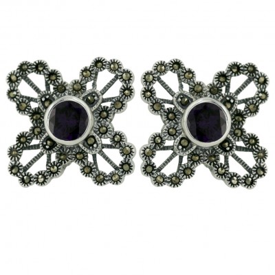 Marcasite Earring Outer 7mm Ame Cubic Zirconia Bezel Open Butterfly