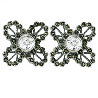 Marcasite Earring Outer 7mm Clear Cubic Zirconia Bezel Open Butterfly