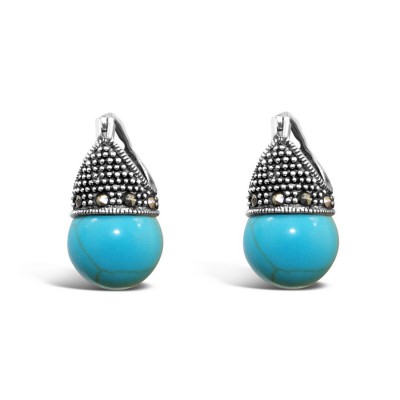 MARCASITE EARRING LATCH RECON.TURQUOISE 12MM BALL
