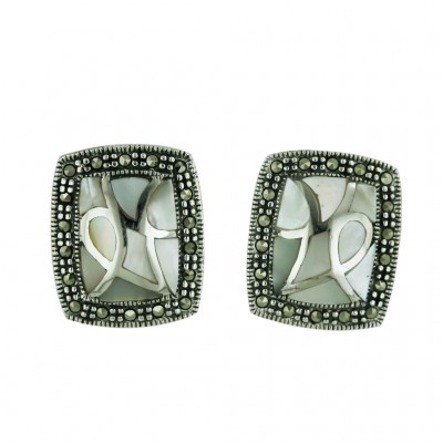 Marcasite Earring 19mmx16mm White Mother of Pearl Mix Shape Cushion