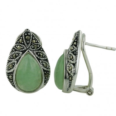 Marcasite Green.Jade/Marquis Tear Drop with Omega Back
