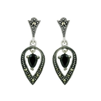 Marcasite 6X4mm Black Cubic Zirconia Open Tear Drop Dangle