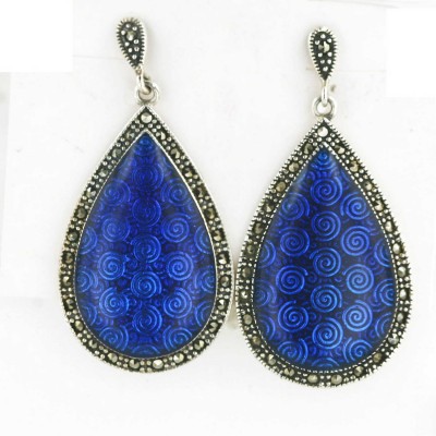 Marcasite Earring 309X20mm Sapphire Tear Drop with Spiral+Twisted