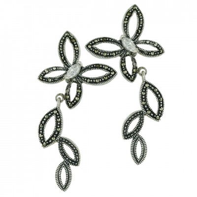 Marcasite Earring 46X21mm Clear Cubic Zirconia with Marcasite Open Butterfly