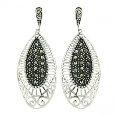 Marcasite Earring 34mmx19mm Marquis