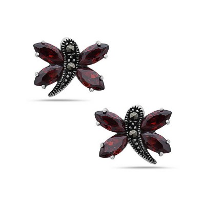 Marcasite Earring Garnet Cubic Zirconia Dragonfly