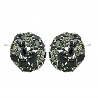 Marcasite Earring 23mm Black Cubic Zirconia Round with Tear Drop+Rhombus+Oval+Rou