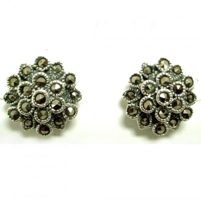 Marcasite Earring Plain Flower Buttn