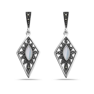 Marcasite Earring Rhombus Marquis White Mother of Pearl