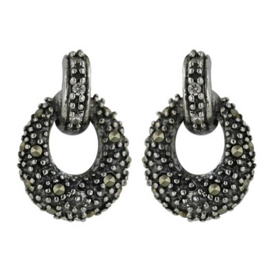 Marcasite Earring 15X13mm Pave Marcasite Open Oval with Clear Cubic Zirconia Top Top