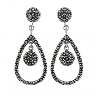 Marcasite Earring 26X17mm Open Pave Marcasite Tear Drop with Round Dangling
