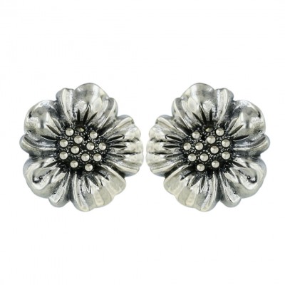 Marcasite Earring 18mm Pave Marcasite Flower Line Texture Flower Petals