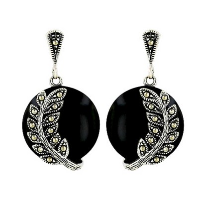 Marcasite Earring 15X15mm White Mother of Pearl Round with Pave Marcasite Flower Rig