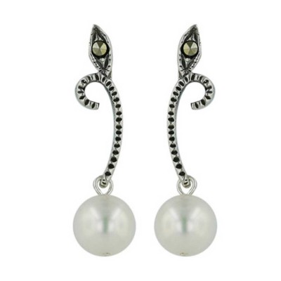 Marcasite Earring Holder Leaf with 6-7mm White Fresh Water P