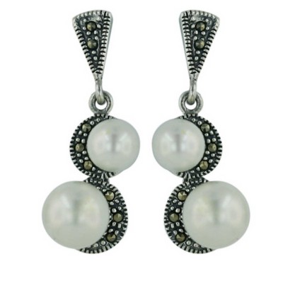 Marcasite Earring 2 White Mother of Pearl Pearl S Lines