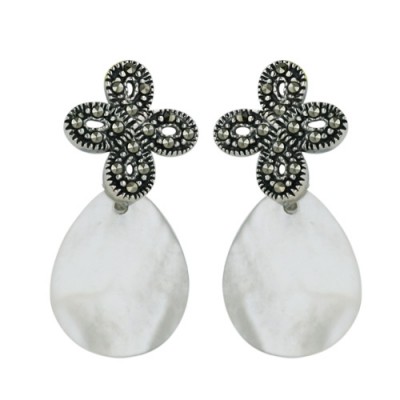 Marcasite Earring Celtic Knot Top with Teardrop Flat White M