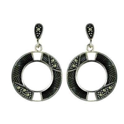 Marcasite Earring 20X20mm Black Transparent Epoxy Open Round with