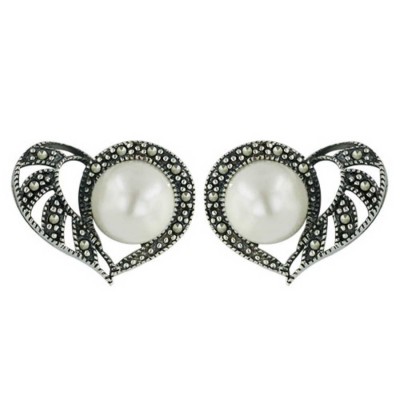 Marcasite Earring Open Heart with 10 mm Mp&Marcasite