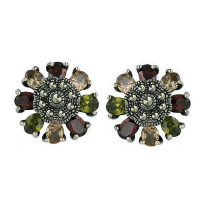Marcasite Earring Flower Shape with Multicolor Color Petals 4M