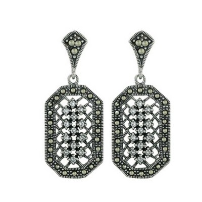 Marcasite Earring 15-23mm Rectangle with Clear Cubic Zirconia Dangle