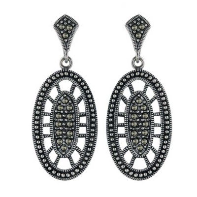 Marcasite Earring 16-27mm Oval Shape Dangle