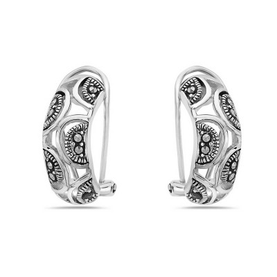 Marcasite Earring with Half Circle Design Post with Omega