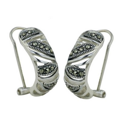 Marcasite Earring with Criss-Cross Design Post with Omega