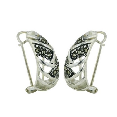 Marcasite Earring with Zig Zag Design with Post Omega Bac
