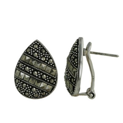 Marcasite Earring Plain Marcasite Tear Drop Square Marcasite with Omega Ba