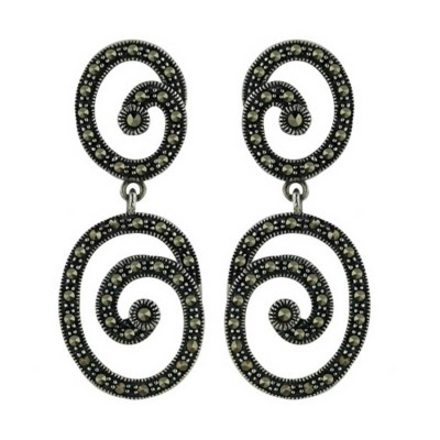 Marcasite Earring Open Spirals Dangling