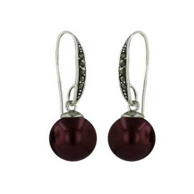 Marcasite Earring Marcasite Fish Wire with 10 mm Shell Pearl