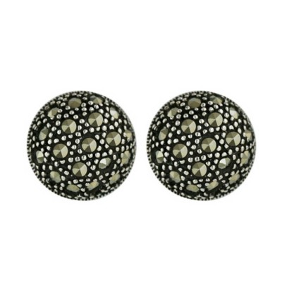 Marcasite Earring Dome Stud 12-12mm Round with Open Flower Back
