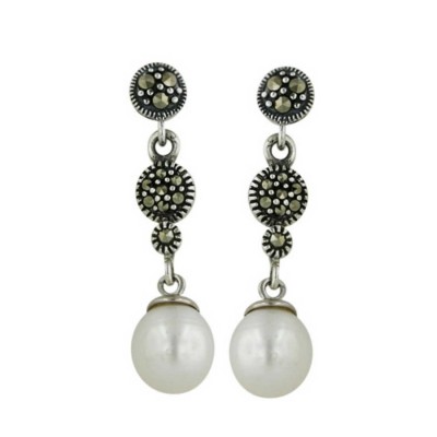 Marcasite Earring Round Pave Marcasite Fresh Water Drop