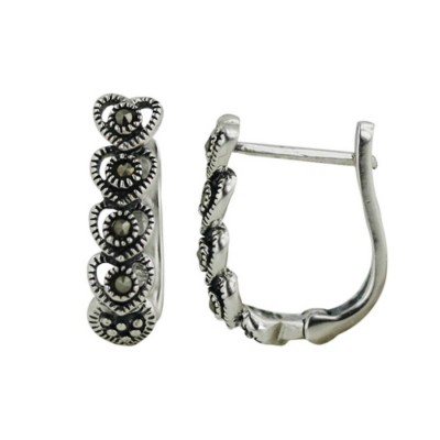 Marcasite Earring U Shape with 5 Marcasite Open Hearts