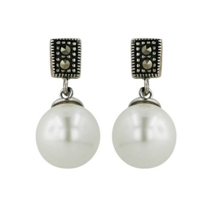 Marcasite Earring Bar Marcasite 10 mm Mother of Pearl Shell Pearl Cap
