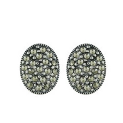 Sterling Silver Earring Plain Marcasite Oval Swiss Cut