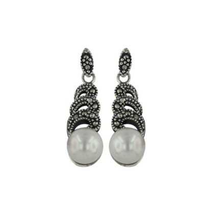 Marcasite Earring 3Open Arch Stacked Marcasite Pave 8.5mm Shell Per