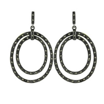 Marcasite Earring with Two Oval Hoops
