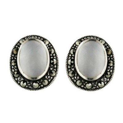 Marcasite Earring Stud with Mother of Pearl