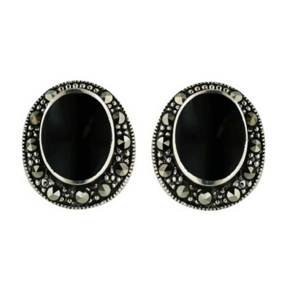 Marcasite Earring Stud with Onyx