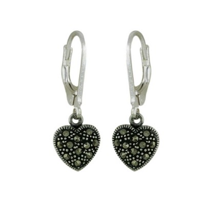 Marcasite Earring Heart Dangling Lever Back