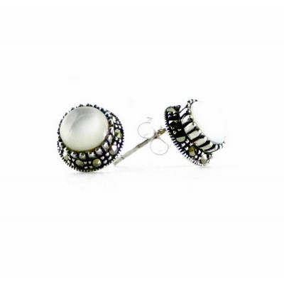 Marcasite Earring 7Mm Mother Of Pearl Marcasite Bezel Stu