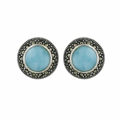 Marcasite Earring 8mm Larimar with Marc. Stud